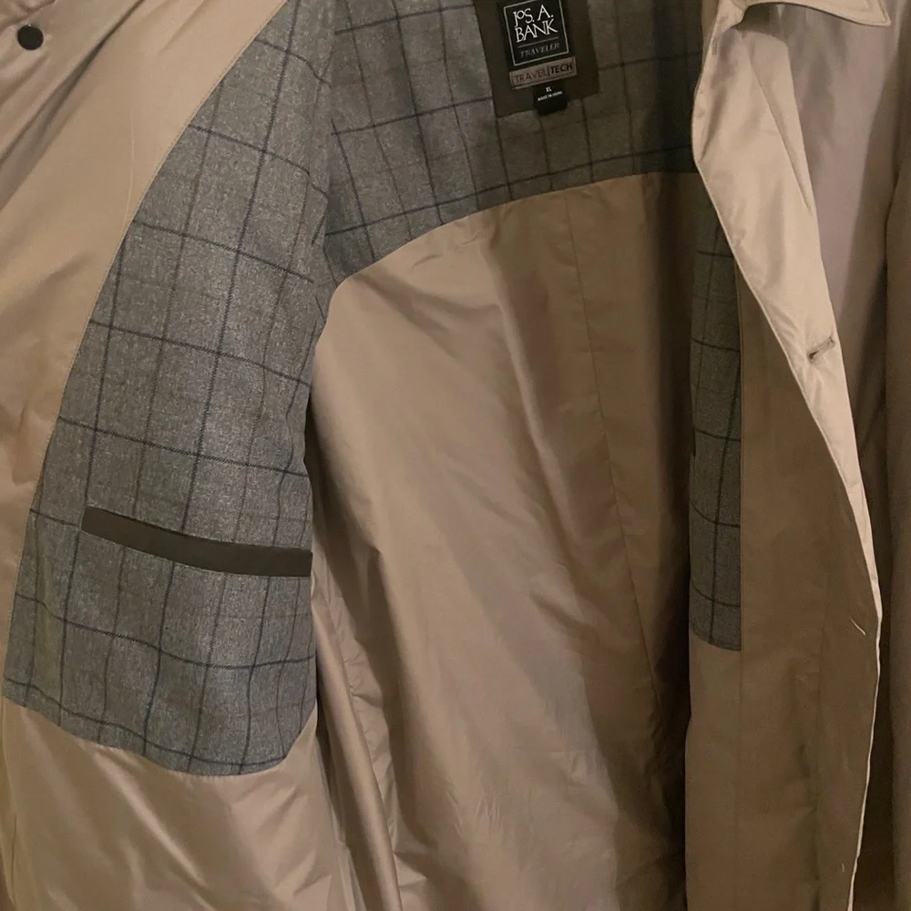 Mens Jos A Bank Travel Tech Collared Overcoat Beige Trench Insulated Coat XL